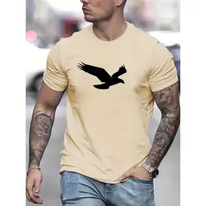 Men's 100% 200g Breathable Cotton Shortsleeve Eagle Graphic Tshirt, Classic Round Neck, Comfortable Stretch-Loose Fit, Casual Style Tee, Mens Clothing, Unisex Couple Streetwear, Summer-Fall Sports & Outdoor Tops