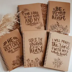 A5 Bible Theme Spiral Devotional Notebook, Daily Devotional Journal, 8.27in X 5.51in, 128 Pages with Lined Paper, Leather Cover, High Quality Printing, Creative Gift