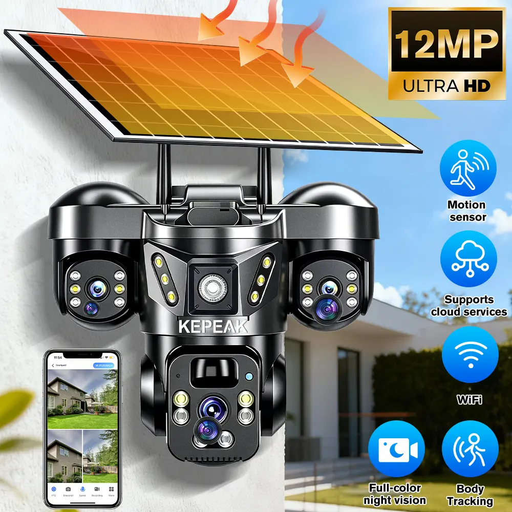 【DealsForYou】Outdoor 6MP Solar Security Camera, Triple-Lens WiFi PTZ Camera with PIR Human Detection, Color Night Vision, 2-Way Audio, IP66 Waterproof, Valentine’s Day Gift Option