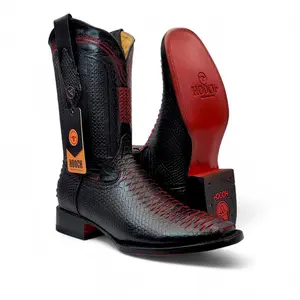 Mens Red Embossed Python Print Western Boot – Genuine Leather Square Toe H526318