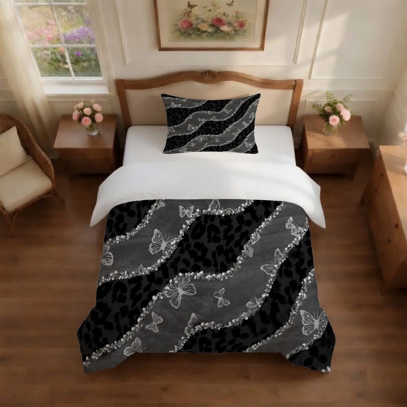 Butterfly Comforter Set, 2/3 Pieces (1 Comforter + 1/2 Pillowcases, No Pillow Insert Included), U-Shaped Quilted, Soft, Lightweight  All-Season Use, Perfect for Bedroom  Guest Room Decor, Ideal Gift for Butterfly Lovers, Holiday Present for Girls & Women