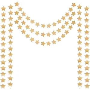 2PCS Double Side Glitter Paper Star Garland Christmas Galaxy Banner Christmas Garland - 4 inch in Diameter,13 Feet Long/PCS (Gold)