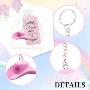 【Hot Selling】30-Piece Cute Hat Keychains Set, Includes Love Cowboy Hats, Card Paper, Mesh Bags, Perfect for Gifts, Parties, Weddings