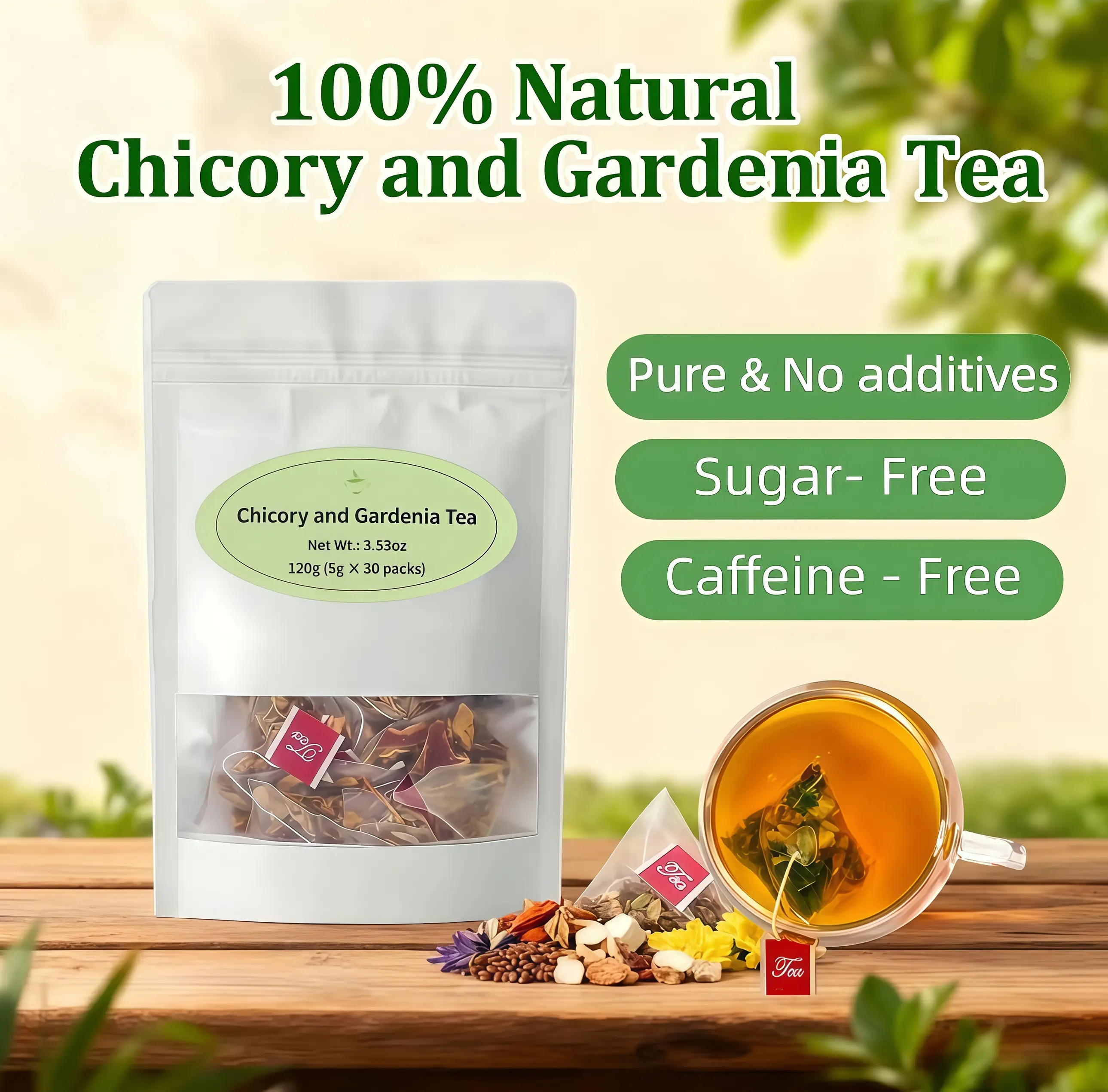 Chicory & Gardenia Natural Herbal Tea Beverage - 30 Tea Bags, Traditional Formula, Natural Ingredients - Supports Joint Wellness, Mobility, Daily Balance