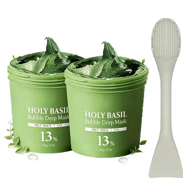 Holy Basil Bubble Deep Mask 13% – Skin Detox Recipe K-Beauty Clay Bubble Mask with Sparkling Holy Basil & PHA, Gently Detoxifies Pores and Removes Blackheads, Korean Wash-Off Pack for Clearer Skin, 90g
