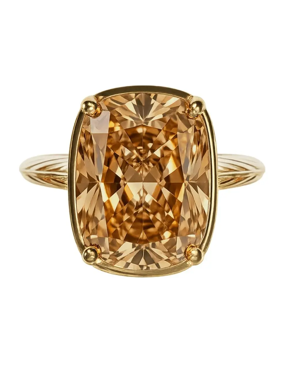 Sterling Silver Elongated Cushion Champagne CZ Cocktail Ring
