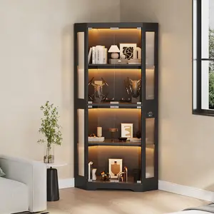 Glass Display Cabinet, 4-Tier Curio Cabinets, Corner Bookcase for Collectibles, Storage Cabinets for Living Room