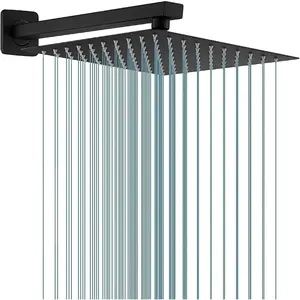 Rain Shower  Black with Extension Arm 12 Inch Square Shower  with 16 Inch Shower Arm Large Stainless Steel Rainfall Showerhead Matte Black Waterfall Full  Coverage by