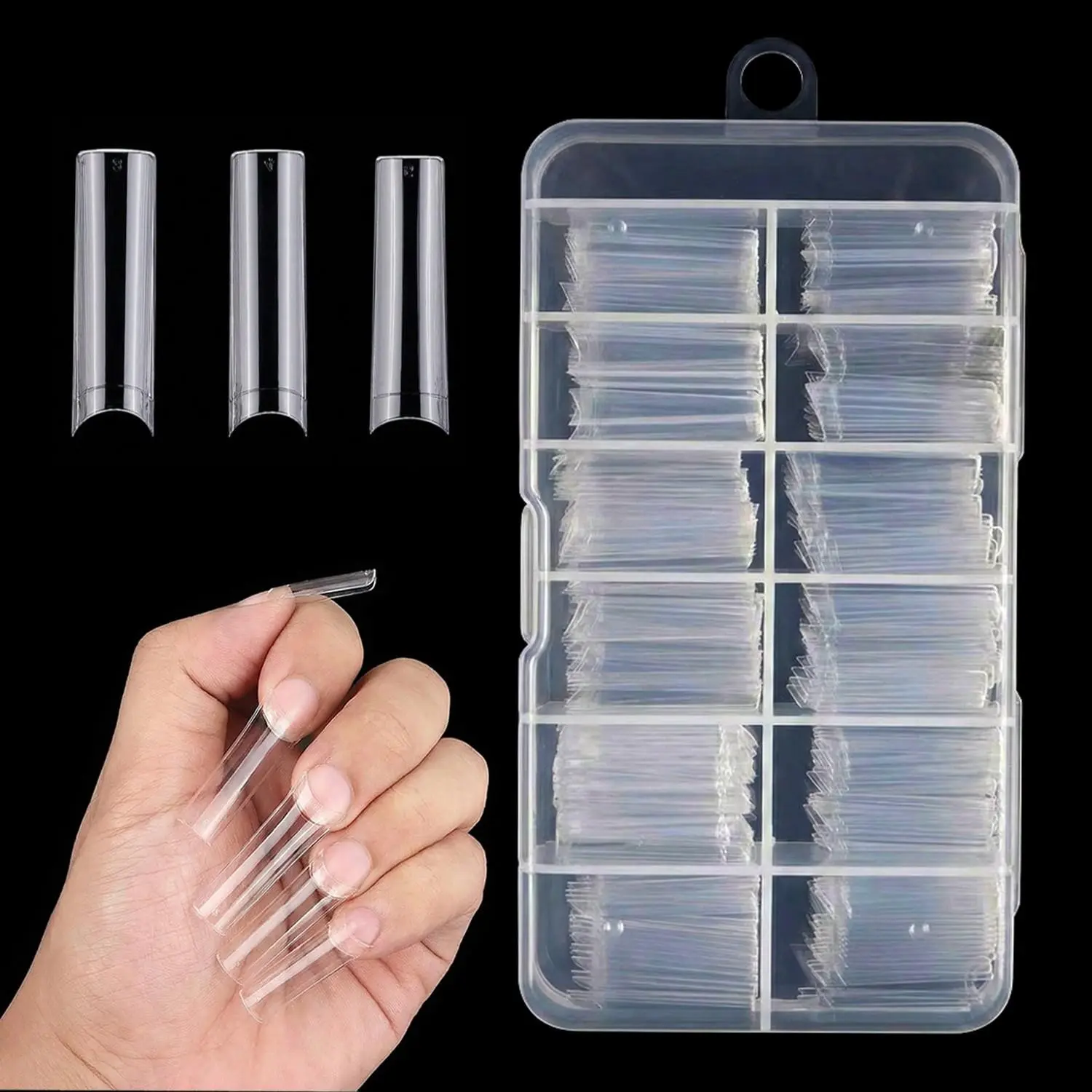 240pcs No-C-Curve Square Nail Tips, Extra-Long Clear Acrylic Half-Cover French Fake Nails, 10 Sizes for Nail Salon & DIY Nail Art, Nail Accessories, Nail Art Supply
