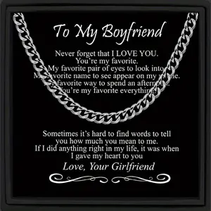 Chain Necklace with Gift Card & Gift Box, Cuban Link Necklace, 1 Count Fashion Stainless Steel Necklace, Hip-hop Punk Rock NK Chain Gift for Men, Party Gift for Boyfriend