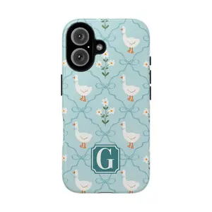 Coastal Goose Monogram Smartphone Case - Personalized Custom Magnetic Casing Cover, Preppy Grandmillennial Shockproof Silicone Wallet with Tracker, Minimalist Leather Wireless Accessory for Beach Protection
