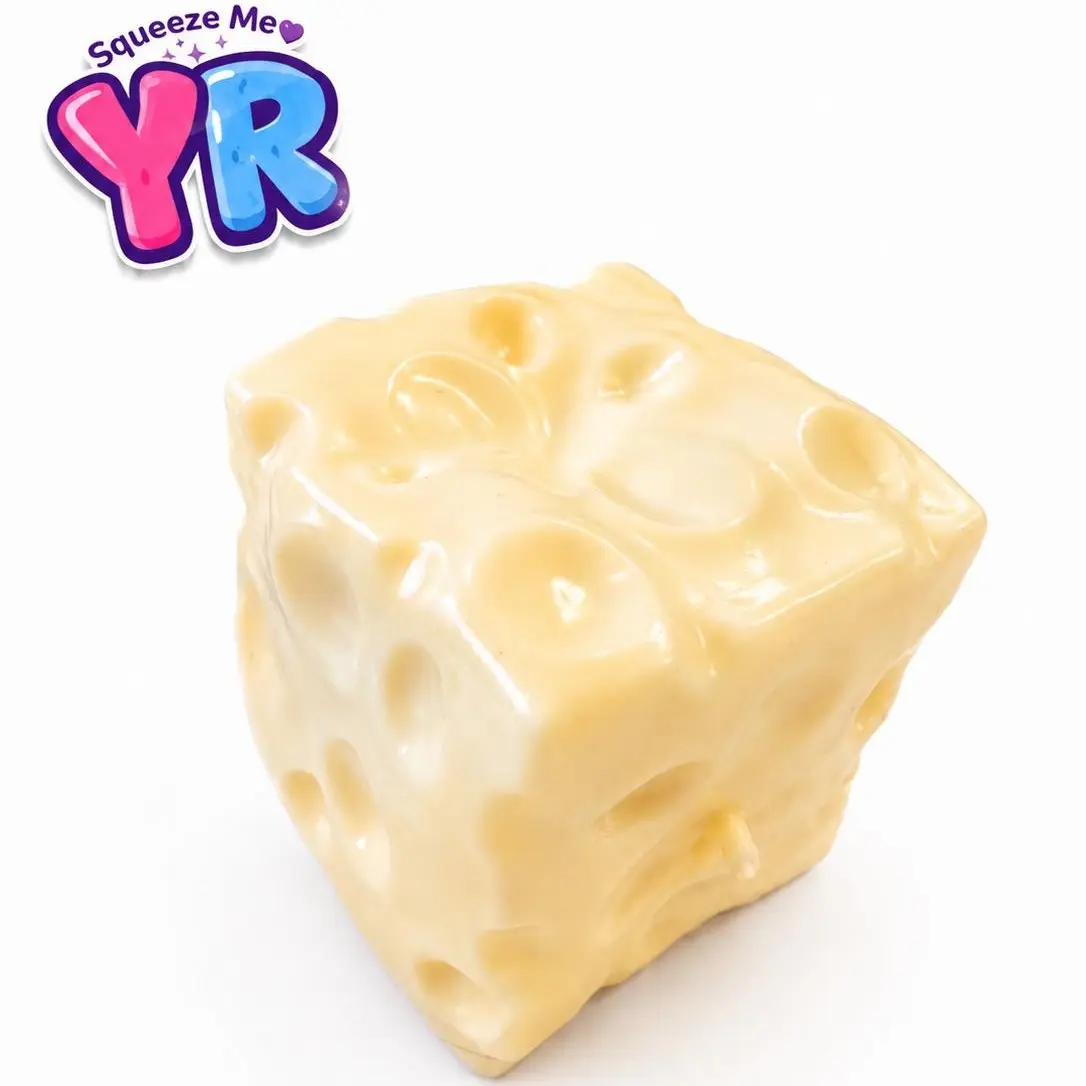 Giant 7cm YR Cheese Block Squishy Stress Relief, Yellow, Pink moldable Fidget Toy Super Soft Squeeze Toy