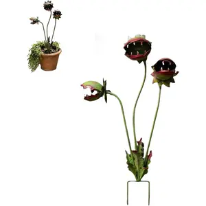 Whimsical Metal Carnivorous Plant Garden Stake - 25-Inch Large Monster Plant Sculpture, Durable Yard Art for Flower Beds Patios Planters, Unique Quirky Outdoor Garden Decor & Gift (1 pc)