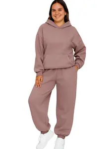 SPXTREME Women’s Oversized 2-Piece Tracksuit Set Fleece Hoodie and Sweatpants Matching Sweatsuit Cozy Fall Winter Fashion Loungewear Set Drop Shoulder Hoodie Kangaroo Pocket High Waist Drawstring Joggers Casual Y2K Streetwear Comfy Travel Airport Outfit