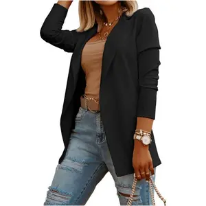 Women’s Casual Long-Sleeve Solid Knit Blazer for Work/Office, Open-Front Jacket
