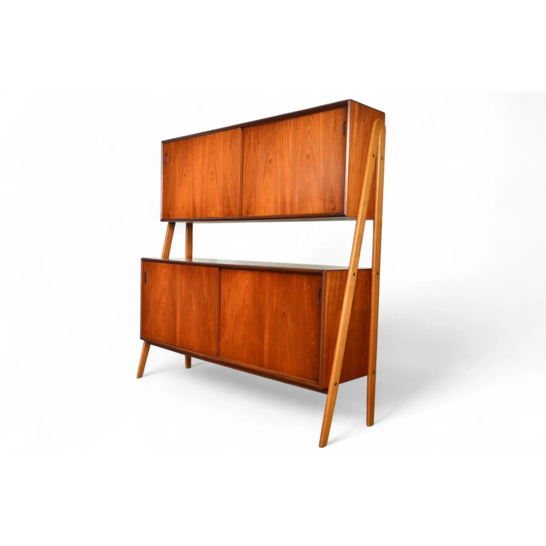 SOLD- DOUBLE TIER DANISH MID CENTURY CREDENZA IN TEAK + OAK