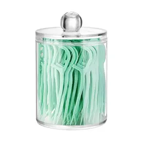 Clear Round Storage Bottle with Lid, 1 Count Multifunctional Desktop Organizer for Cosmetics, Dental Floss, Flowers, Tea