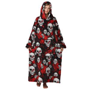 cartoon animal print hoodie blanket, 1 count 320gsm super soft warm cozy hooded blanket, comfortable hooded blanket with giant front pocket for women men, cozy throw blanket