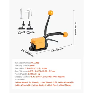 VEVOR Banding Strapping Kit, Heavy Duty A3 Steel Banding Sealer Tool with Adjustable Width, Manual Metal Pallet Packaging Strapping Kit for Warehouse, Transportation, Industrial Bundling, Home Use