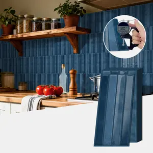 10PCS ETP Epoxy 3D Self-Adhesive Deep Sea Blue Vertical Stripes Imitation Tile Stickers, Kitchen Oil-Proof Wall Decor, Waterproof Wallpaper, Waterproof & Moisture-Proof Removable Wall Paper for Bedroom, Kitchen, Bathroom & Furniture