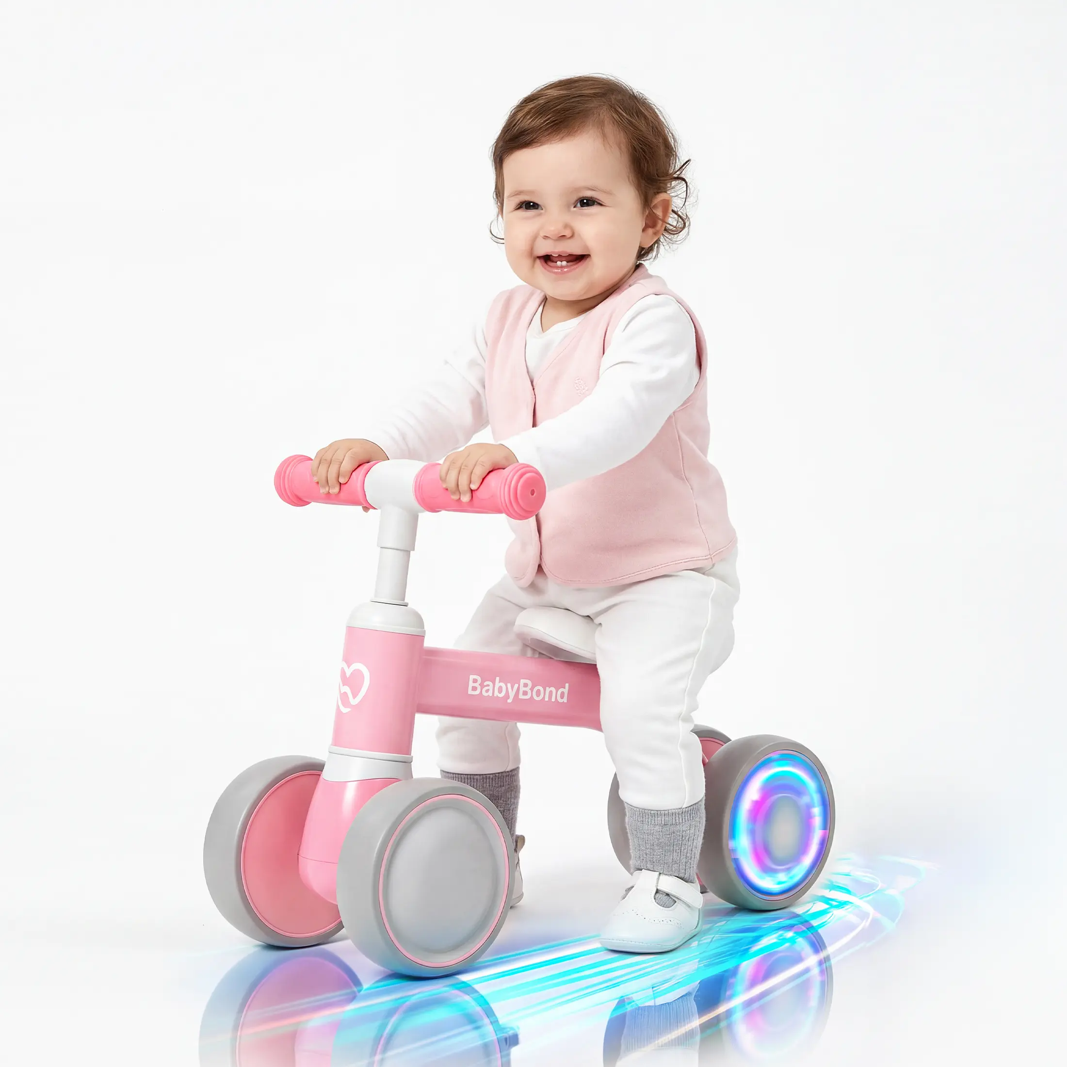 BabyBond Colorful Light-Up Sport Balance Bike for Toddlers, 135° Anti-Rollover No-Pedal Baby Bicycle, Battery-Free Glow Wheels, Ideal 1st Birthday Gift for Boys & Girls, Summer Outdoor Ride-On Toy
