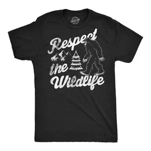 Mens Funny T Shirts Respect The Wildlife Sarcastic Bigfoot Sasquatch Graphic Novelty Tee for Men Mens Funny T Shirts Cool Vintage Fashion T-Shirt Gift Classic Menswear Funny Camping Short Sleeve Novelty Tees Black -