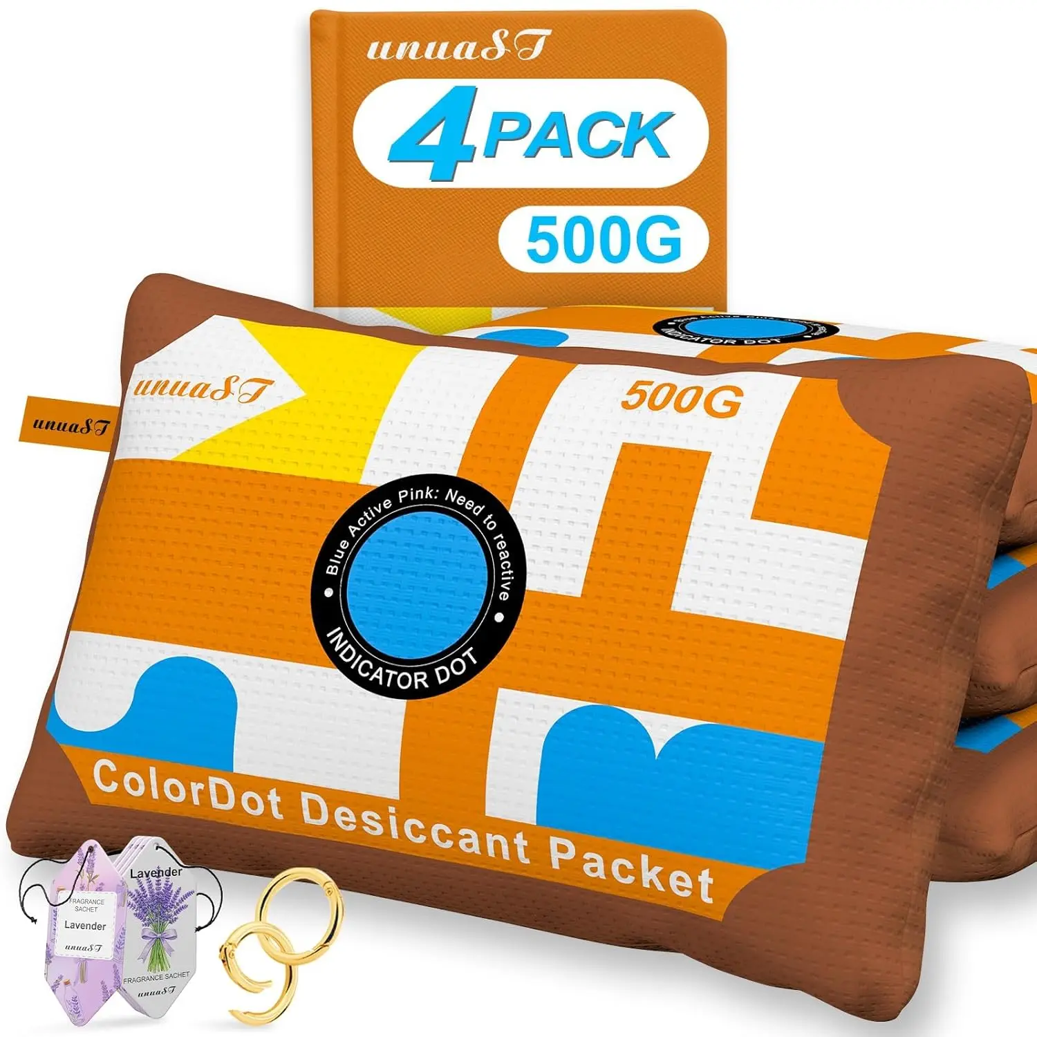 Rechargeable Silica Gel Car Dehumidifier with Color-Indicating Desiccant Packs & Reusable Bags, 500g 7x4 in Large Moisture Absorber for Gun Safe, Closet Storage