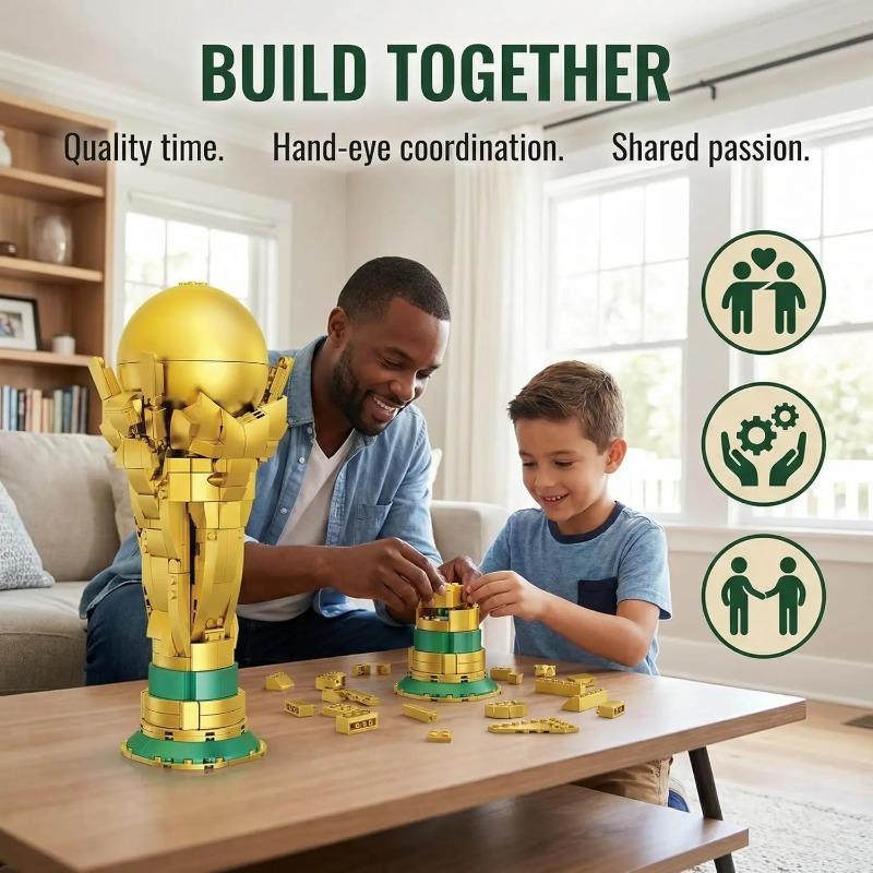 DIY Football Trophy Building Blocks Set, Collectible Desktop Decoration, Home Decor Brick Statue, Classic Gold Display Model, Unisex Gift, Building Kit, Replica, mundial 2026