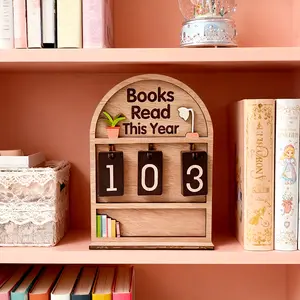 Wooden Annual Reading Count Decorative Ornament, Adjustable Tracker for 0-999 Books, DIY Text Base, Unique Desk Decoration, Ideal Christmas Gift, Office Home Decor