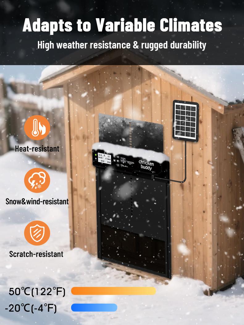 Automatic Chicken Coop Door Solar Powered, LCD Screen Electric Auto Chicken Coop Door with Timer & Light Sensor, Aluminum Rechargeable Automatic Chicken Door Opener with Remote Control & 4 Modes