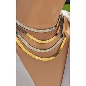 Stainless steel herringbone chain necklace