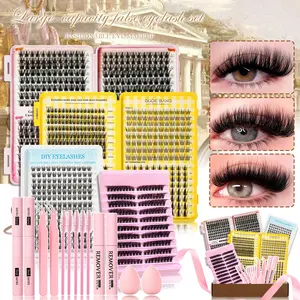 Mixed Length Individual False Eyelashes Kit, Natural Look Eyelash Extensions with Lash Bond & Seal & Remover & Tweezers & Brush & Makeup sponge, Self Grafting Curvature Eyelashes, Eye Makeup Enhancement False Eyelashes, Diy Lashes Cluster