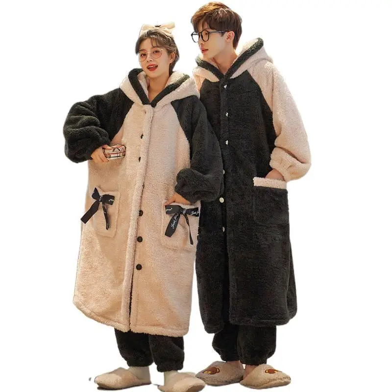 Couples' Loungewear Sets - His Classic Plaid Flannel Pajamas, Her Essential Plush Fleece Robe, Everyday Multi-Size Long Sleeve Sleepwear for Morning Coffee, Women's XL Elegant Sleepwear