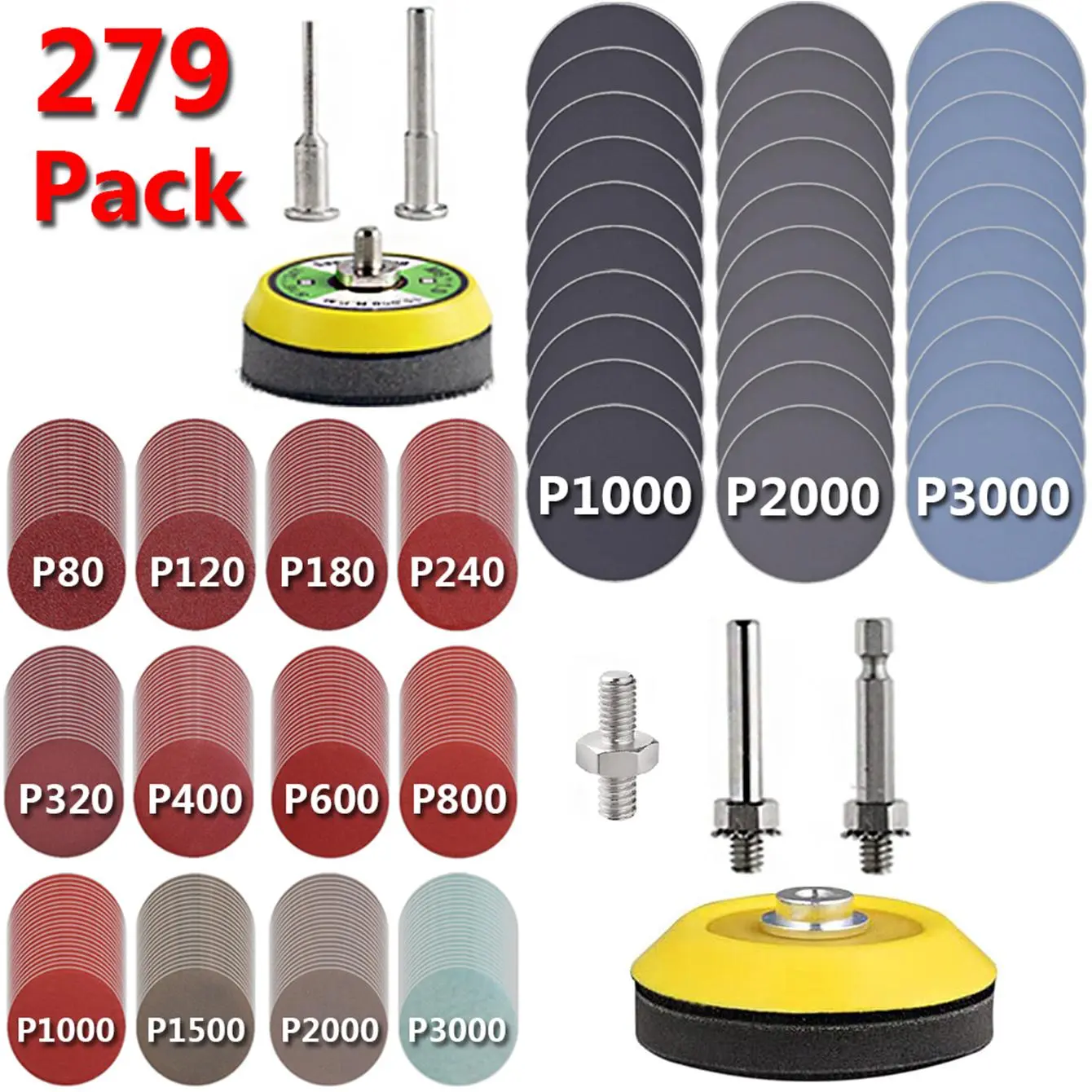 2/3 Inch Versatile Sanding Discs Pad Pack, Sanding Pads with 1/8" & 1/4" Shank Backer Plate, Abrasive & Finishing Products for Drill Sanding Grinding Rotary Tools, Power Tools, Tool Accessories