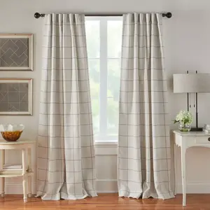 Brighton Windowpane Plaid Lined Room Darkening Single Window Curtain Panel  - 52" x 108" - Gray - Elrene Home Fashions