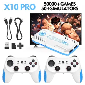 X10 Pro Home Game Console ，2 Wireless Controllers, 128GB TF Card Included, Blue Design for Party Use