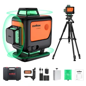 DOVOH 4D Laser Level with Tripod : Dual Batteries Laser Level 360 Self Leveling Green Hard Toolbox for Construction Floor Tiling Ceiling, Class Ⅱ, Y4-360G-KIT