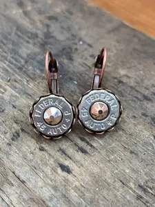 Copper and Rose Gold lever back earrings with 45 Auto bullets Cute Western Style Earrings