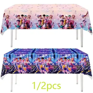 Monster Hunting Girls And Boys Birthday Party Tablecloth,Popular Music Anime Theme Party Tablecloth,  Cartoon Pattern Waterproof Disposable Tablecloth, Party Decoration, Birthday and Event Supplies.
