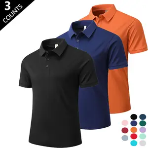Men's Solid-Color Short-Sleeve Polo Shirt Three-Piece Set Minimalist Versatile Casual Commuter Style Breathable Mesh Fabric No Ironing Needed Customizable Team-Building Workwear Menswear Top
