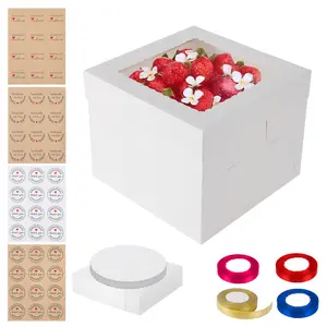 🎂 20-Pack 10x10x8" Cake Boxes with Window & FREE Cake Boards, Ribbons & Stickers – Bakery-Ready for Weddings, Birthdays & Gifting! Link in bio!