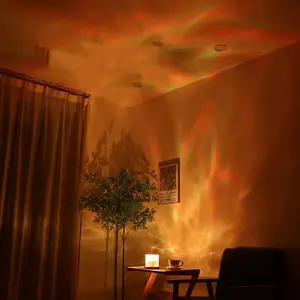 Rechargeable Shower Light No Wiring, 16 Color Changeable Ocean Wave Projector Light, Dimmable Waterproof Shower Lamp with Remote, Rotating Flame Water Ripple Lamp for Shower, Bathroom, Bedroom Decor