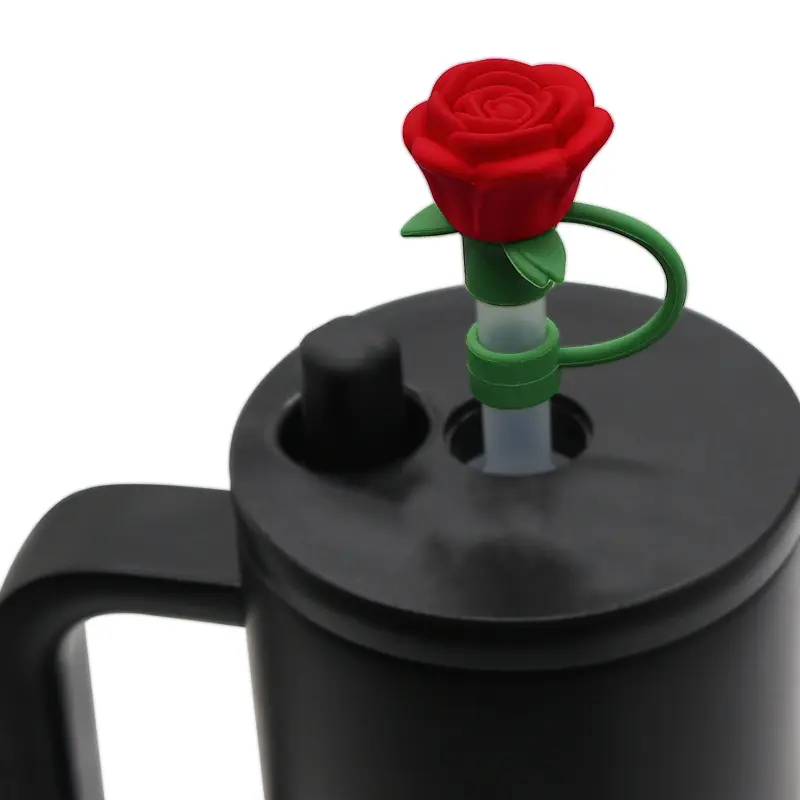 Silicone 3D Rose Straw Topper, 10mm Cartoon Sports Cup Lid, Dustproof Beverage Accessory, Ideal for Thanksgiving, New Year Gifts, Drink Protectors