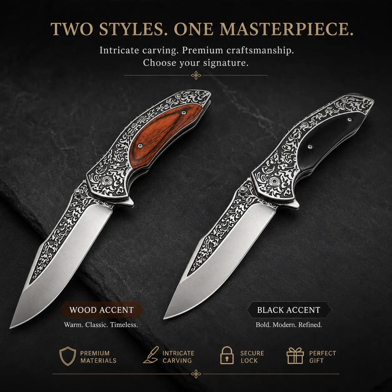 Vintage Engraved Folding Pocket Knife with Rosewood Handle - Premium Father’s Day Gift for Dad - Practical EDC, Collectible Camping Tool for Outdoor Enthusiasts