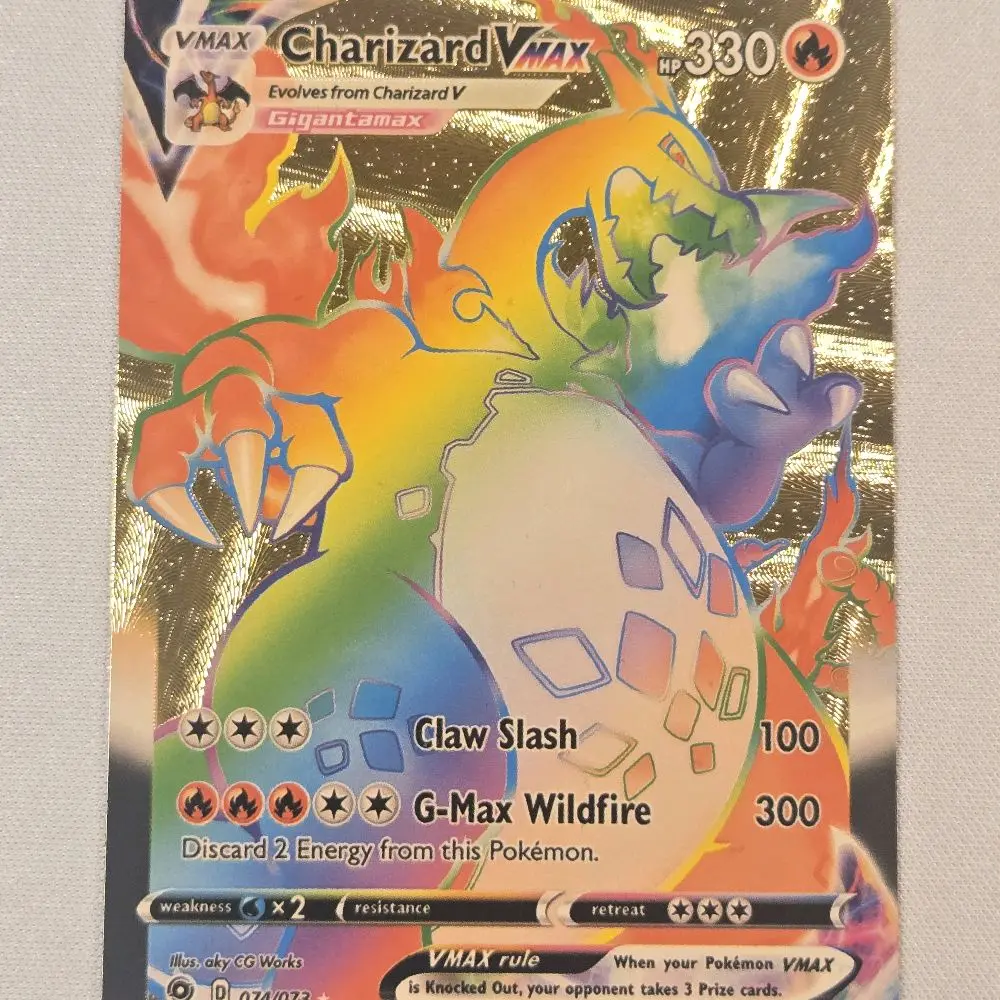 Rainbow Charizard VMAX Gold Foil Fan Art Non-Sports Trading Card, Special Art Rare Collectible with Display Compatibility