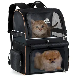Lekebobor Cat Backpack Carrier for 2 Cats, Double-Compartment Pet Carrier Backpack for Two Small Cats or One Medium Dogs, Cats Carrier Backpack Dog Carrier Backpack Fits Up to 24 Lbs,Quilted Black pet backpack