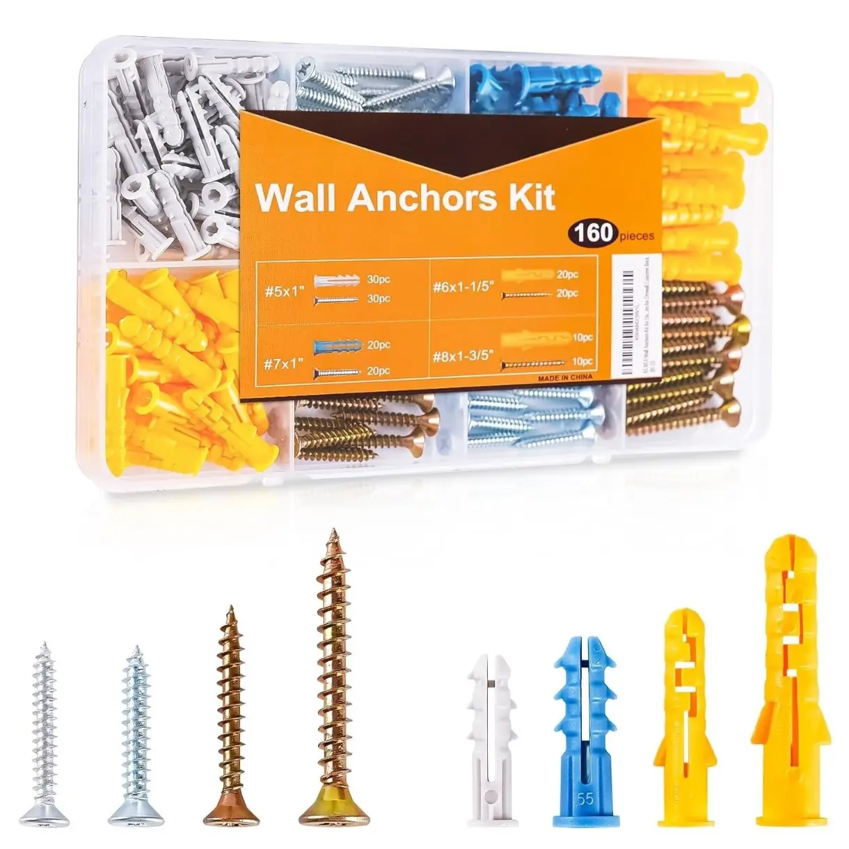 [New Deal]   160Pcs Wall Anchors Kit for Hanging Wall Art Decor Drywall Anchors Assortment Kit with 135 Screws & 135 Plugs, Wall Decor, 7.8X4x0.68"