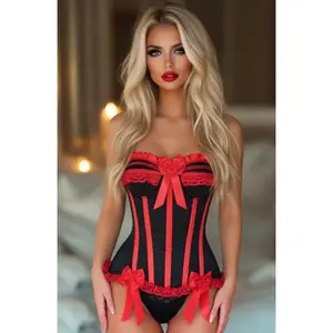 Top Drawer Black/Red Steel Boned Burlesque Corset