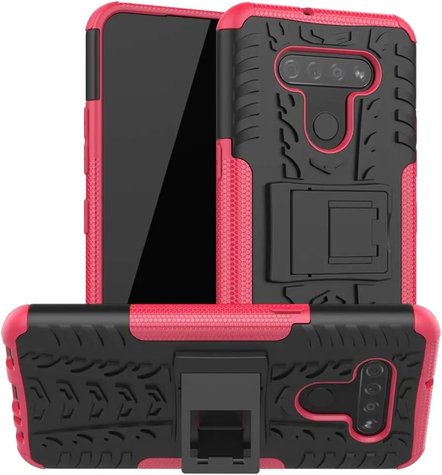 for LG K51 Case, [Shockproof] Tough Rugged Dual Layer Protective Case Hybrid Kickstand Cover for LG K51 (Pink)