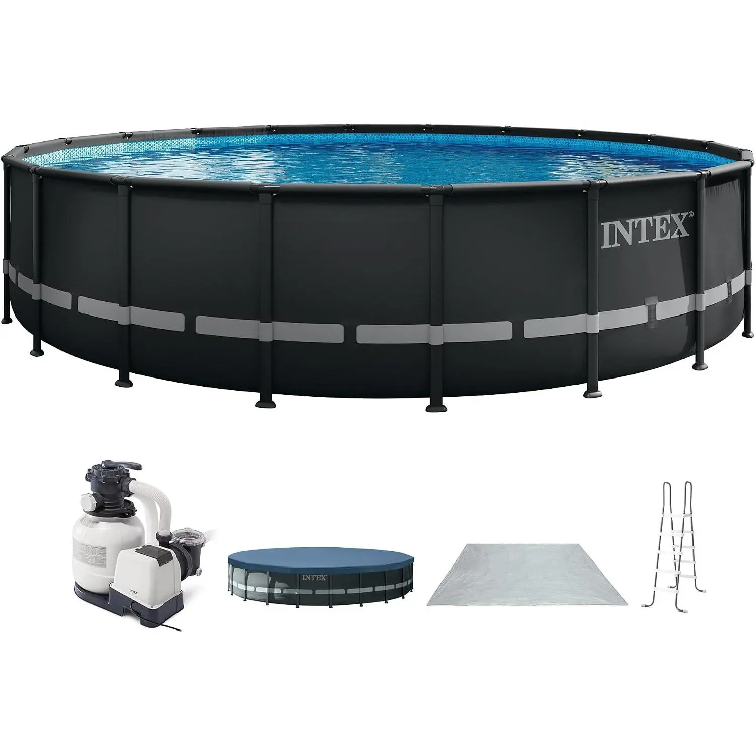 INTEX Ultra XTR 26ft x 52in Round Above Ground Swimming Pool Set w/Pump | 26345ST - 2800 GPH Sand Filter Pump, Ladder, Pool Cover & Ground Cloth Included - Strong Galvanized Steel Frame